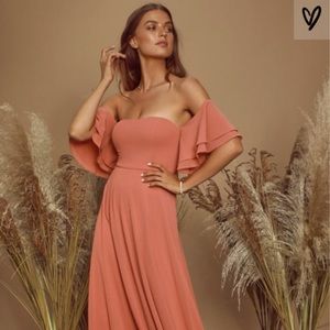 Abbington Rusty Rose Off the Shoulder Maxi Dress